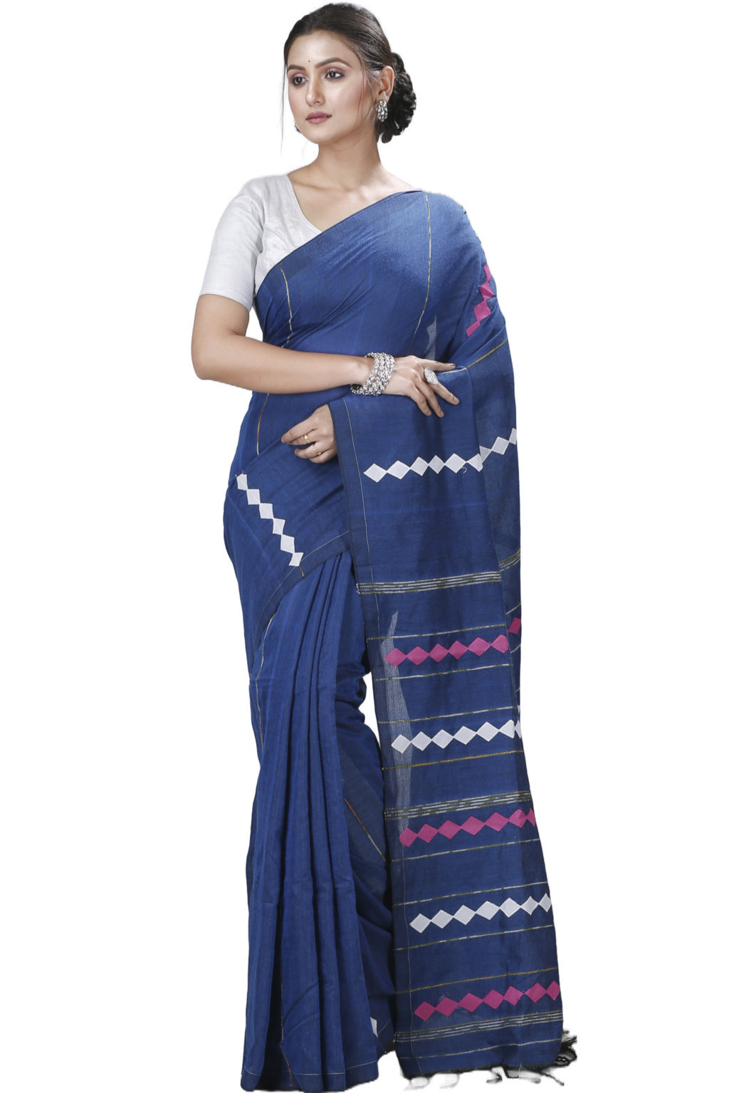 Blue Pure Cotton Tika Applique Saree (1243)